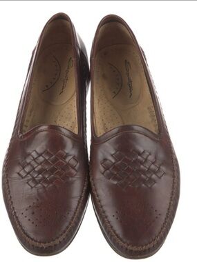 Santoni Brown Woven Leather Slip-On Loafers